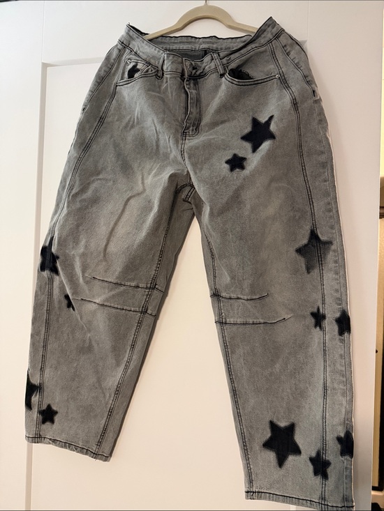 Denim - Grey Star-Print Wide Leg Jeans